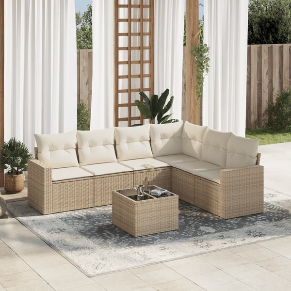vidaXL sofasæt til haven 7 dele med hynder polyrattan beige