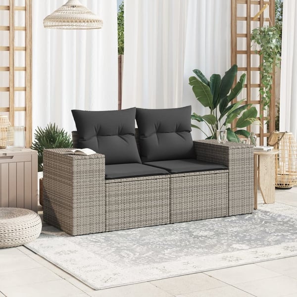 vidaXL 2-personers havesofa med hynder polyrattan grå