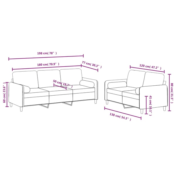 vidaXL sofasæt 2 dele med puder velour brun