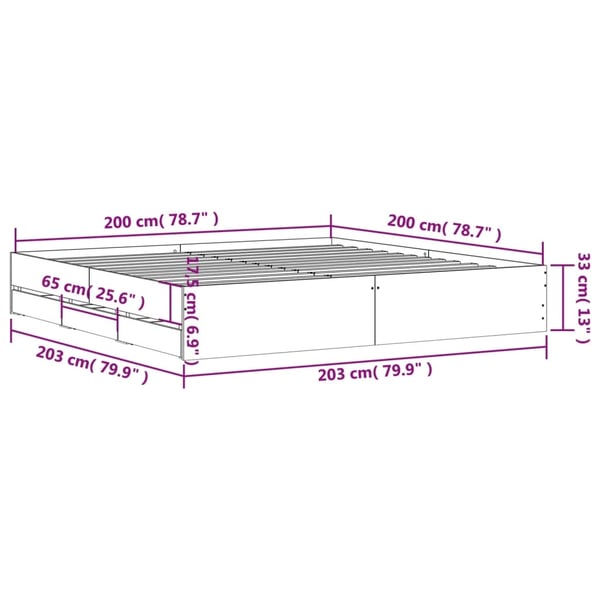 vidaXL Sengeramme med skuffer svart 200x200 cm konstruert tre