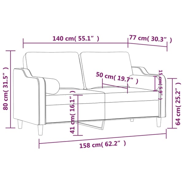 vidaXL 2-sits soffa med prydnadskuddar gräddvit 140 cm tyg