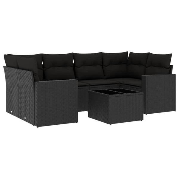 vidaXL sofasæt til haven 7 dele med hynder polyrattan sort