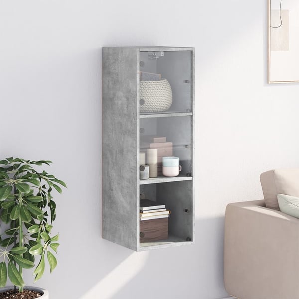 vidaXL Sideskap med glassdører betonggrå 35x37x100 cm
