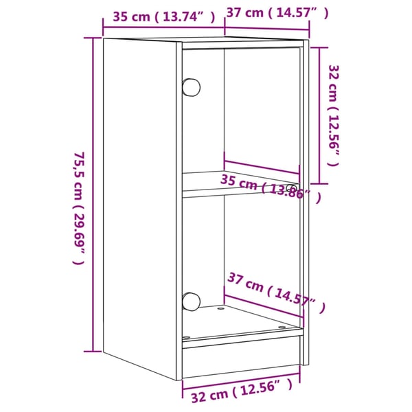 vidaXL Sideskap med glassdører hvit 35x37x75,5 cm