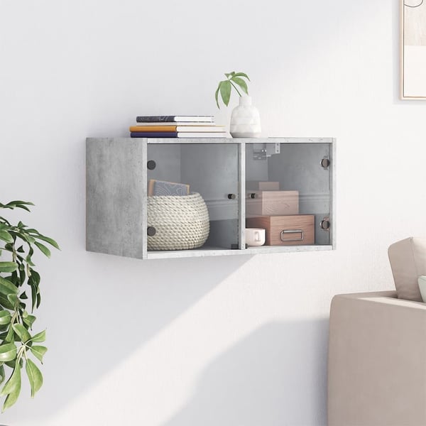 vidaXL Seinäkaappi lasiovilla betoninharmaa 68,5x37x35 cm