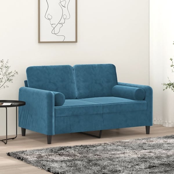 vidaXL 2-personers sofa med pyntepuder 120 cm velour blå