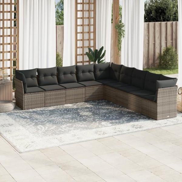 vidaXL sofasæt til haven 9 dele med hynder polyrattan grå