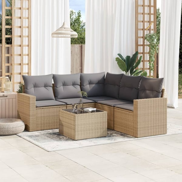 vidaXL sofasæt til haven 6 dele med hynder polyrattan beige