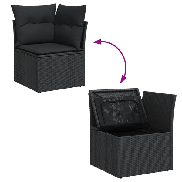 vidaXL hjørnemodul til havesofa med hynder polyrattan sort