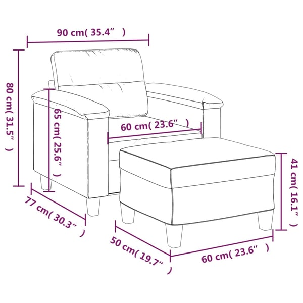 vidaXL sofastol med fodskammel 60 cm mikrofiberstof Gråbrun