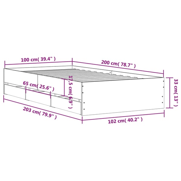 vidaXL Sengeramme med skuffer røkt eik 100x200 cm konstruert tre