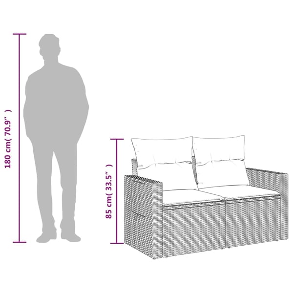 vidaXL 2-personers havesofa med hynder polyrattan grå