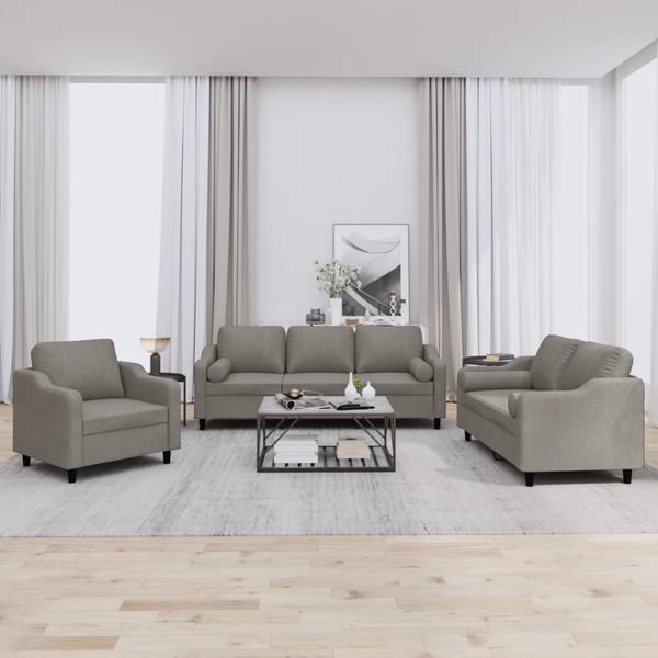 vidaXL sofasæt 3 dele med puder stof gråbrun