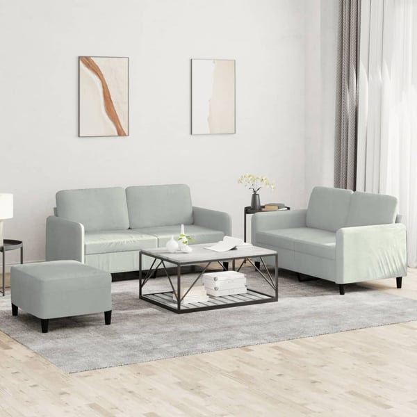vidaXL sofasæt 3 dele velour lysegrå