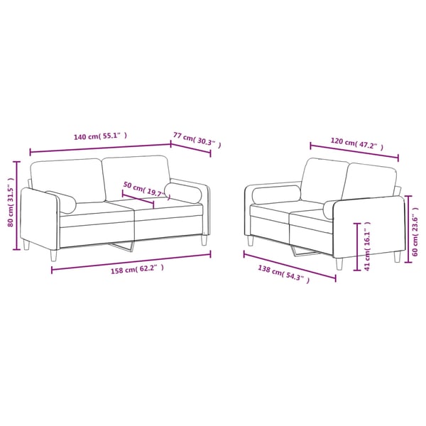 vidaXL sofasæt 2 dele med puder velour mørkegrøn