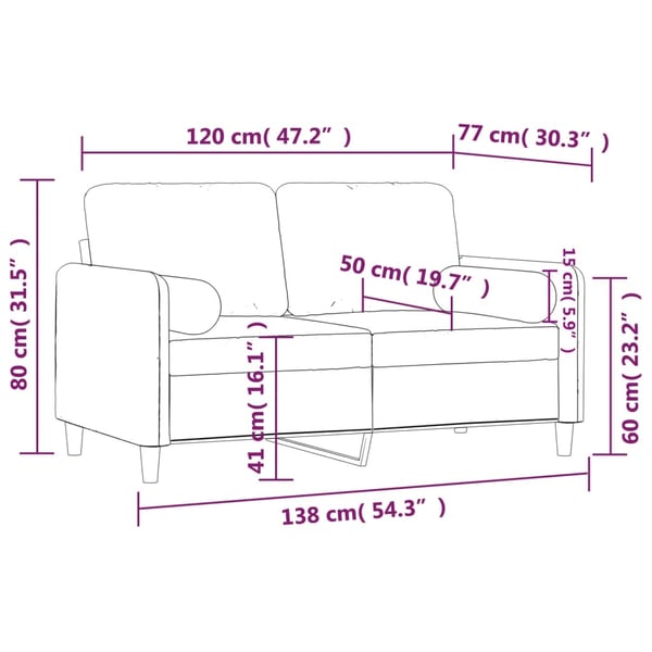 vidaXL 2-sitssoffa med prydnadskuddar gräddvit 120 cm sammet