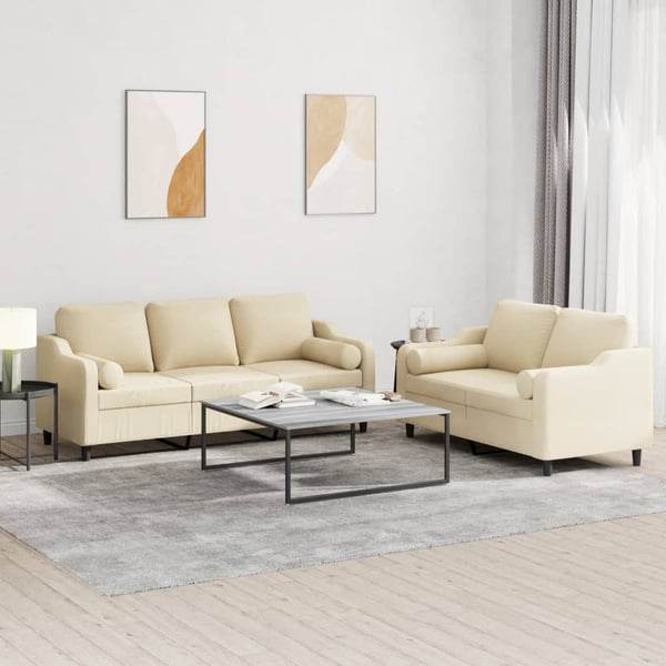 vidaXL sofasæt 2 dele med puder stof cremefarvet