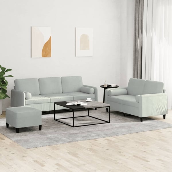 vidaXL sofasæt 3 dele med puder velour lysegrå