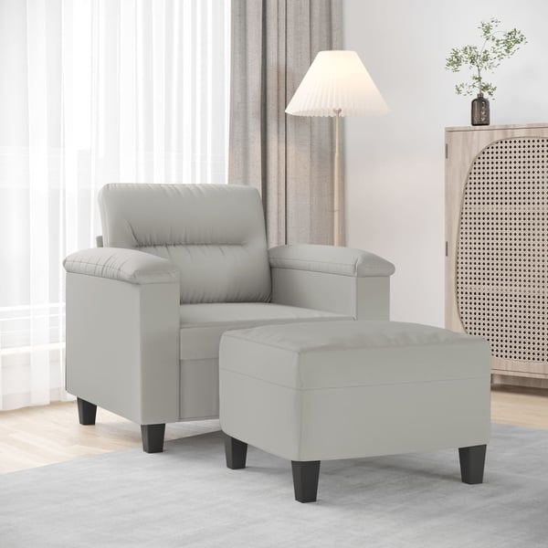 vidaXL sofastol med fodskammel 60 cm mikrofiberstof lysegrå