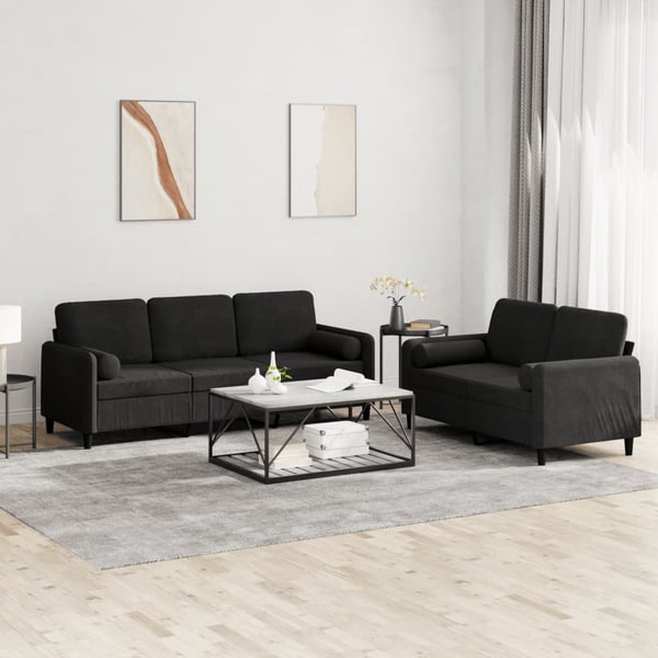 vidaXL sofasæt 2 dele med puder velour sort