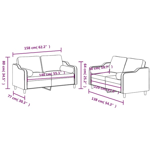 vidaXL sofasæt 2 dele med puder stof gråbrun