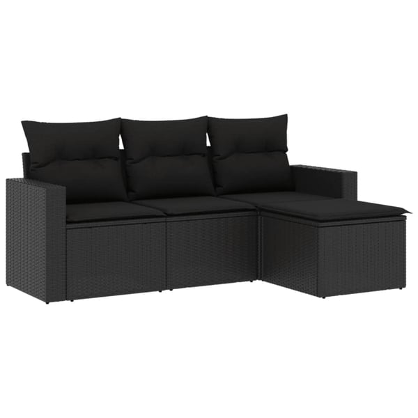 vidaXL sofasæt til haven 4 dele med hynder polyrattan sort