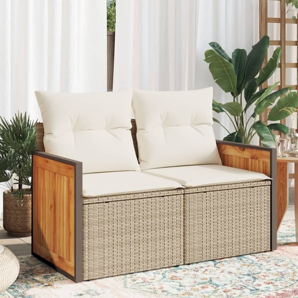 vidaXL 2-personers havesofa med hynder polyrattan beige