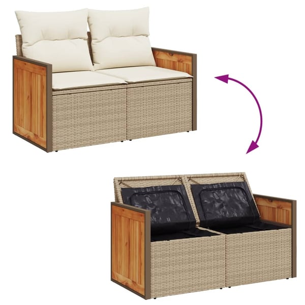vidaXL 2-personers havesofa med hynder polyrattan beige