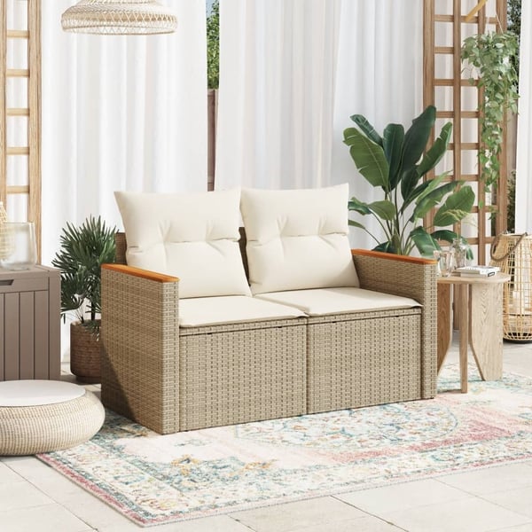 vidaXL 2-personers havesofa med hynder polyrattan beige