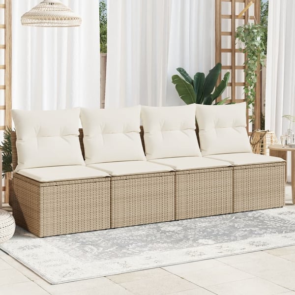 vidaXL Trädgårdssoffa 4-sits med dynor konstrotting beige