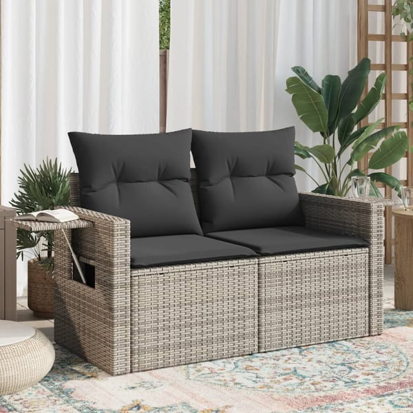 vidaXL 2-personers havesofa med hynder polyrattan grå