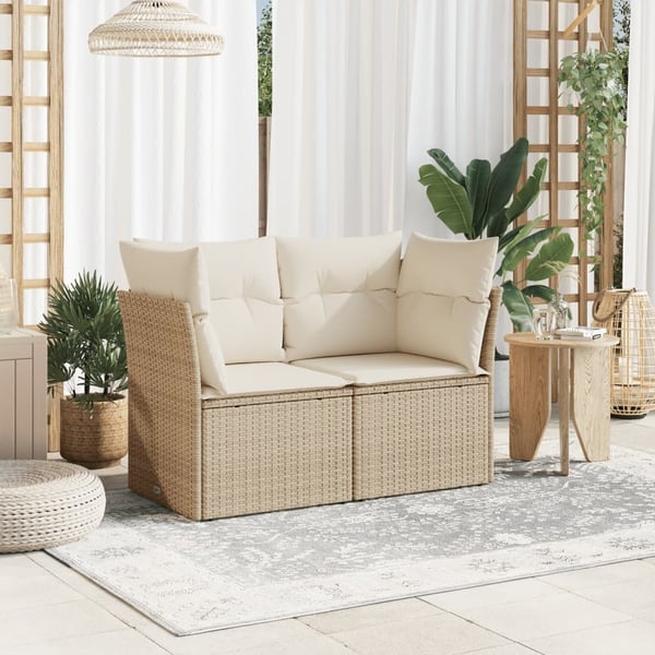 vidaXL 2-personers havesofa med hynder polyrattan beige