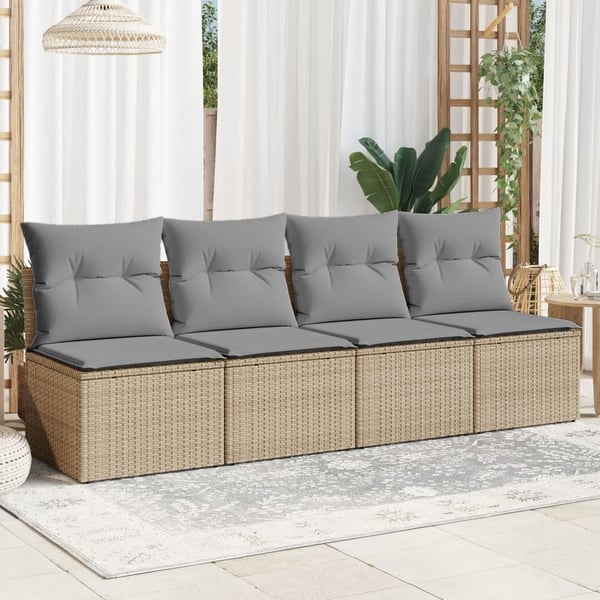 vidaXL 4-personers havesofa med hynder polyrattan beige