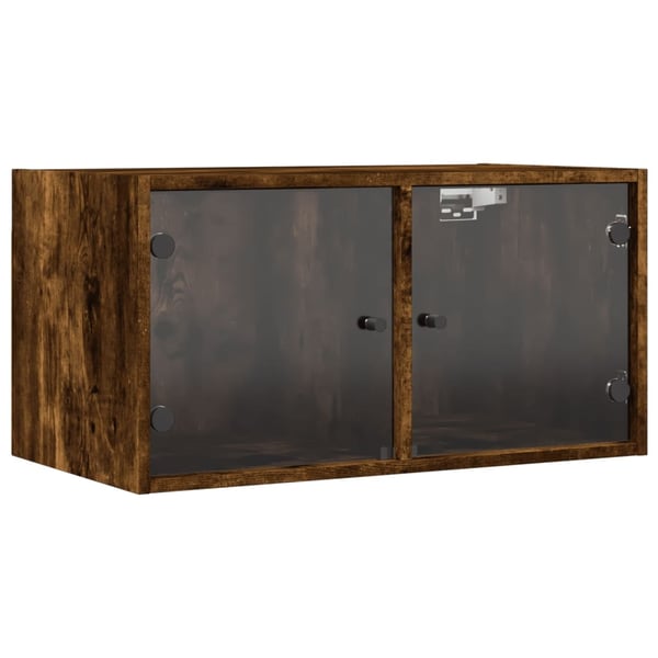 vidaXL Veggskap med glassdører 2 stk røkt eik 68,5x37x35 cm