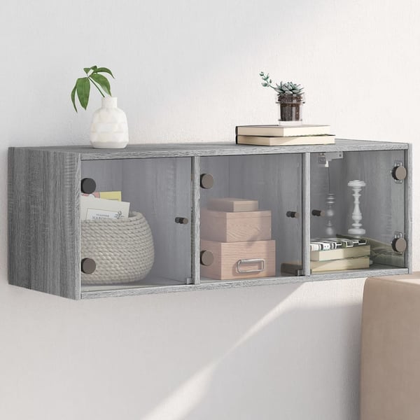 vidaXL Seinäkaappi lasiovilla harmaa Sonoma 102x37x35 cm