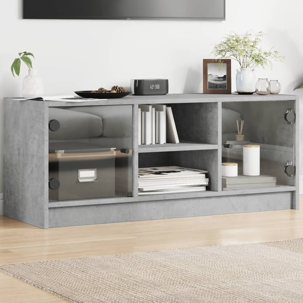 vidaXL Sideskap med glassdører betonggrå 102x37x42 cm
