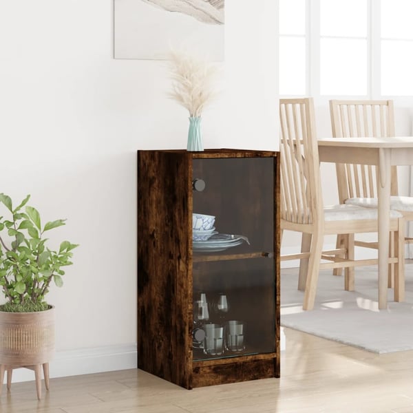vidaXL Sideskap med glassdører røkt eik 35x37x75,5 cm
