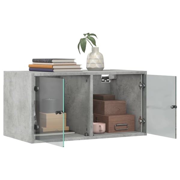 vidaXL Veggskap med glassdører 2 stk betonggrå 68,5x37x35 cm