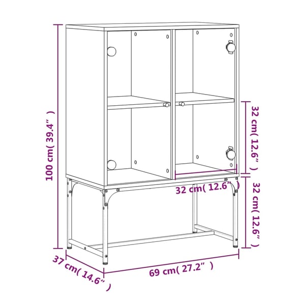vidaXL Sivukaappi lasiovilla betoninharmaa 69x37x100 cm