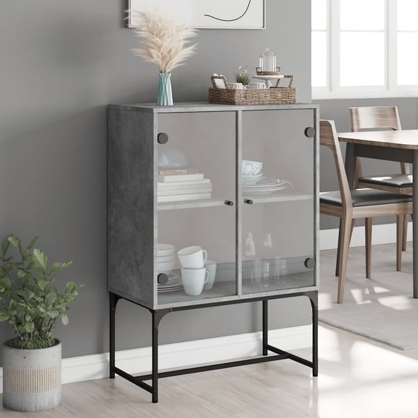 vidaXL Sivukaappi lasiovilla betoninharmaa 69x37x100 cm