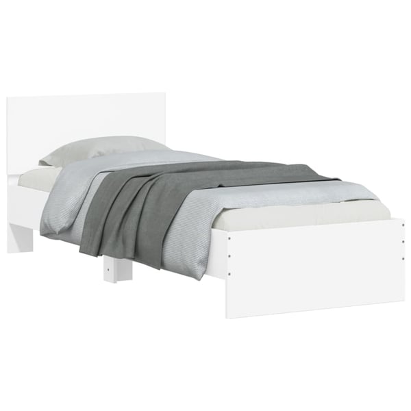 vidaXL Sengeramme med hodegavl og LED-lys hvit 90x200 cm