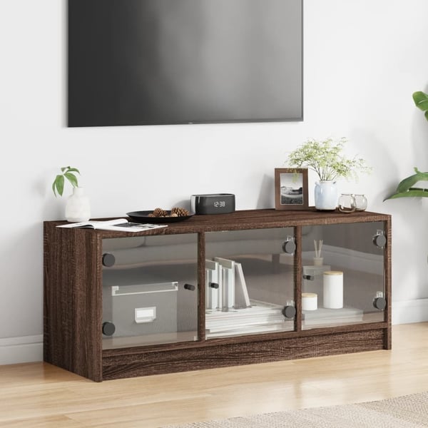 vidaXL TV-benk med dør brun eik 102x37x42 cm