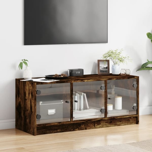 vidaXL TV-benk med dør røkt eik 102x37x42 cm