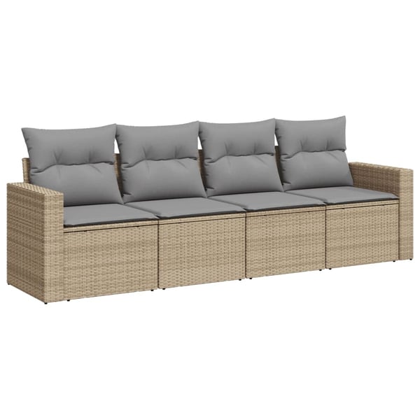 vidaXL Soffgrupp för trädgård med dynor 4 delar beige konstrotting