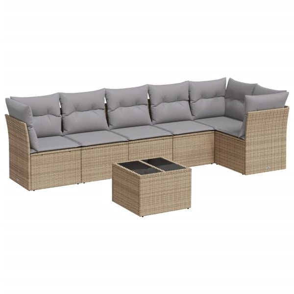 vidaXL sofasæt til haven 7 dele med hynder polyrattan beige