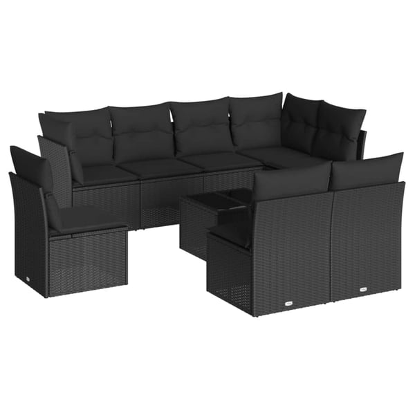 vidaXL sofasæt til haven 9 dele med hynder polyrattan sort