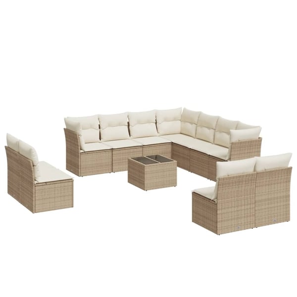 vidaXL sofasæt til haven 12 dele med hynder polyrattan beige