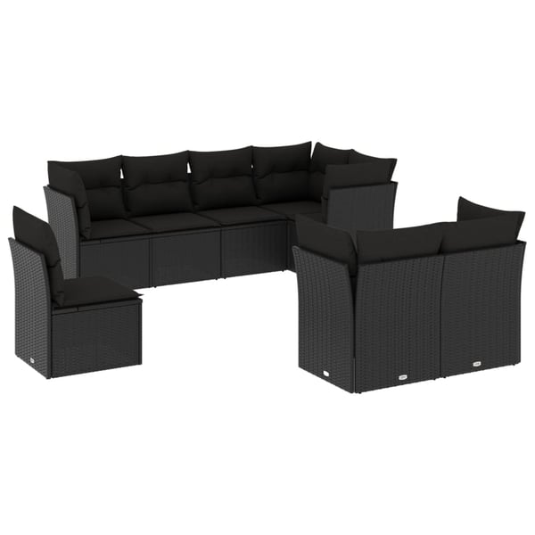 vidaXL sofasæt til haven 8 dele med hynder polyrattan sort