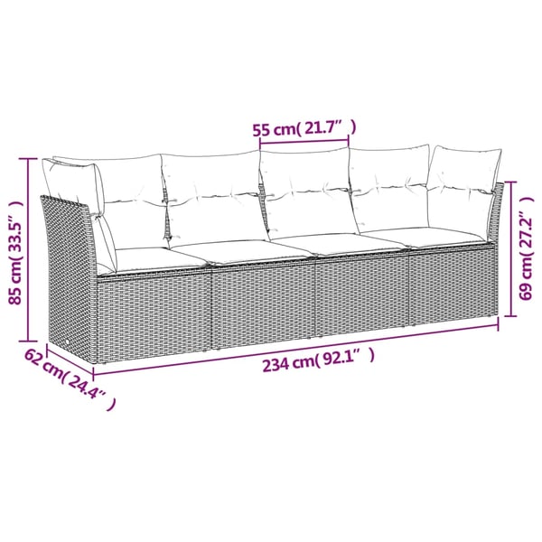 vidaXL sofasæt til haven 4 dele med hynder polyrattan sort