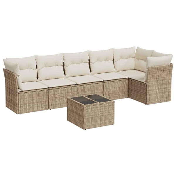 vidaXL sofasæt til haven 7 dele med hynder polyrattan beige